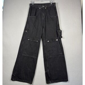 Liquid Lagoon Jacob Robillard Wide Leg Cargo Jeans 32x32 Black Y2k Streetwear
